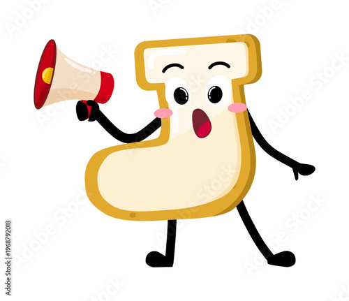 Cute Hand Drawn Sock Shaped Cookie Speaking Using Megaphone Bravely