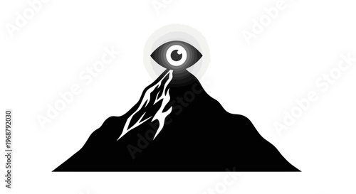 A surreal illustration of an eye on a volcano.