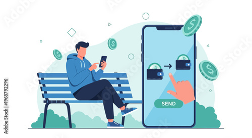 Man Sending Money Online via Mobile App, Digital Banking and Financial Technology Concept