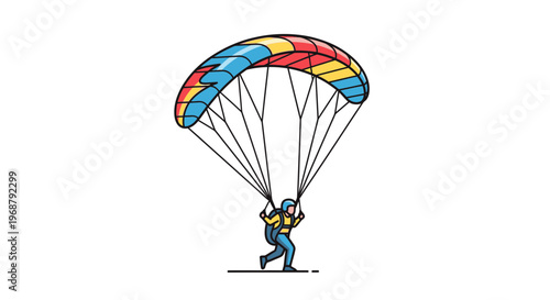 Vibrant Paraglider Descends Against White Background