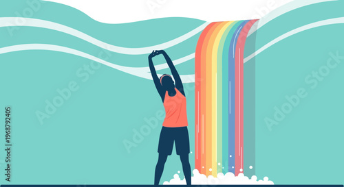 Vibrant Rainbow Waterfall Inspires Joyful Morning Workout Routine
