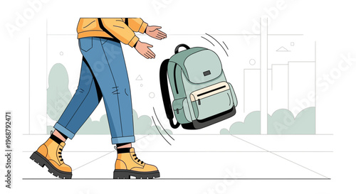 Urban Youth Dropping Backpack Outdoor City Scene