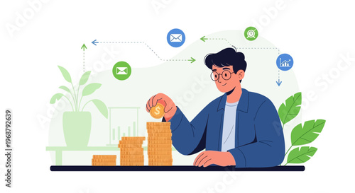 Man stacking coins, symbolizing financial growth, investment, and savings concept