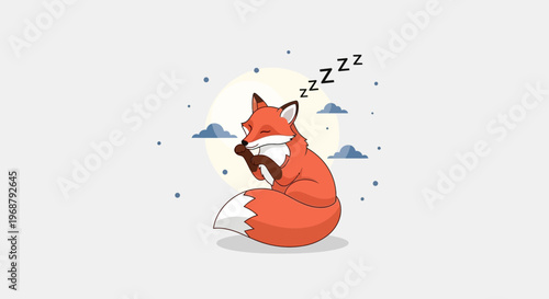 Whimsical Fox Sleeping Peacefully Amidst Clouds And Stars
