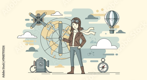 Vintage Aviator Girl Exploring the World Through Flight