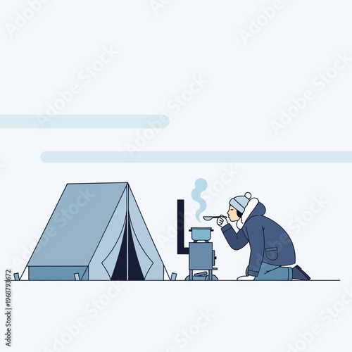 Winter Camping Cuisine Cozy Meal Preparation Outdoors Adventure Scene