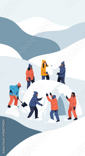 Winter Fun Building A Snow Fort With Friends Outdoors