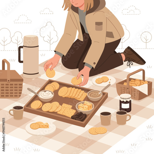 Wholesome Picnic Delight With Assorted Treats And Cozy Beverage Enjoyment