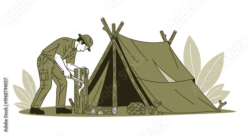 Wilderness Camp Setup And Survival Skills Illustration