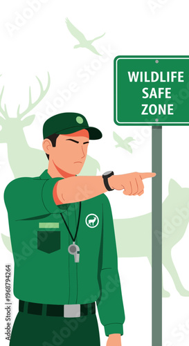 Wildlife Ranger Guides Visitors Towards Protected Animal Habitat Area