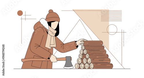 Winter Preparation Gathering Firewood For Cold Season Season