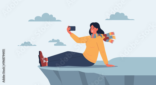 Woman Captures Scenic Cliffside Moment With Smartphone