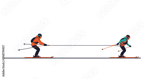 Winter Sport Duo Skiing Together Dynamic Action Scene