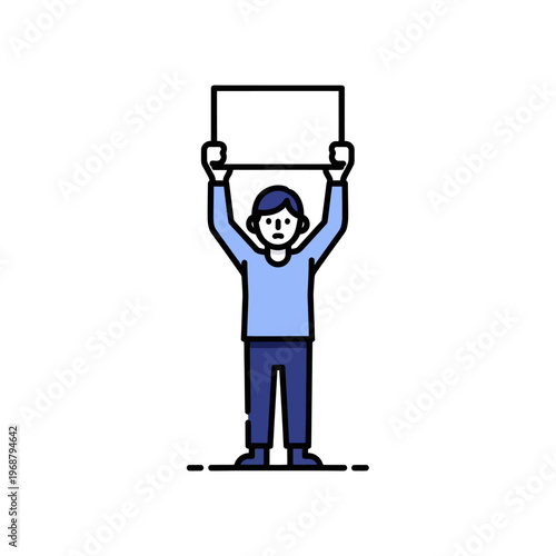 Man holding blank sign, protest, demonstration, public rally, message board, empty space