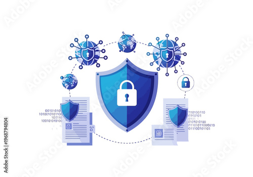 Cybersecurity Shield Protecting Data from Viruses and Threats.
