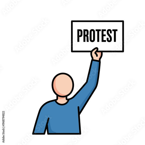 Person holding protest sign, illustration of activism and demonstration