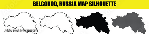 Belgorod Russia map silhouette, set of black and white maps of Belgorod region, Russia.