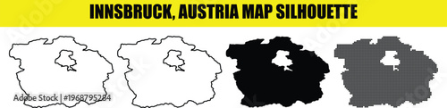 Innsbruck austria map silhouette graphics pack featuring outline and dotted variations for travel presentation.