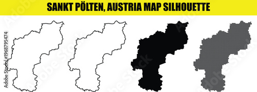 Sankt polten austria map silhouette set, isolated on transparent background, vector art.