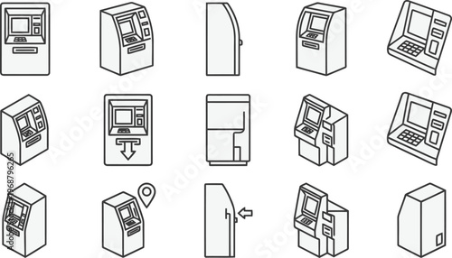 A collection of various atm machine designs and views