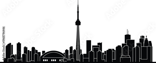 Toronto Skyline Silhouette.  Toronto City Skyline Silhouette Isolated on White Background Canada Urban Architecture