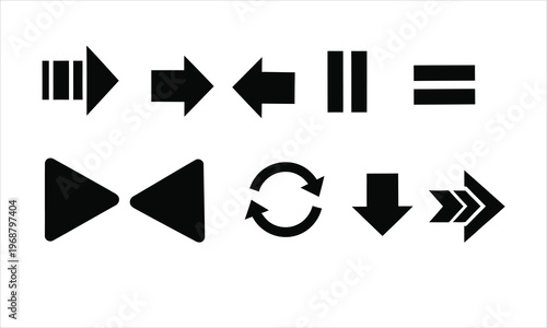 Black and white arrow and symbol set navigation and control icons