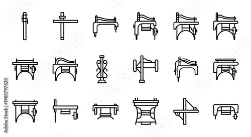 Black and white anvil icons, metalworking tools, 20 anvil illustrations, vector graphics