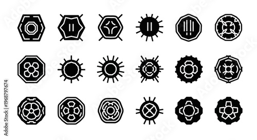 Science icons, molecular structures, biology symbols, 20 black vector graphics