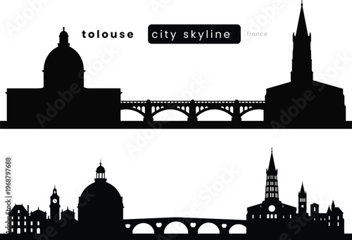 Toulouse City Skyline. Toulouse city skyline silhouette with European architecture landmark and travel destination vector illustration