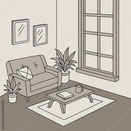 A living room with a couch and a coffee table