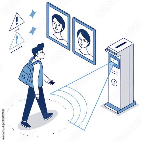 A man walking past a facial recognition scanner