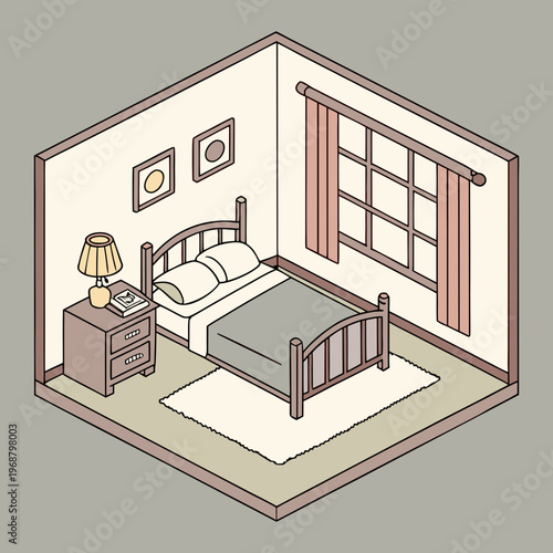 A pixel art bedroom with a bed and nightstand