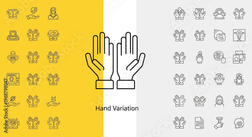 Human Hands and Gestures Outline Icons Set, Hand Variation with other outline icons, isolated white background