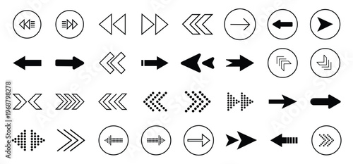 Set of Arrow icons.Set of modern play button and arrow icons collection black.Arrow left,right,up,down icons. vector illustration 