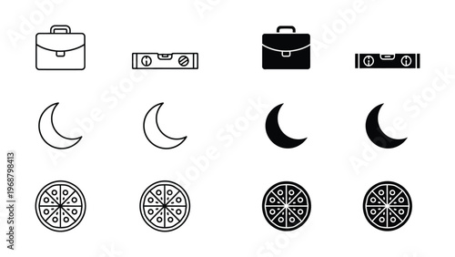 Contrast variations of everyday objects and symbols in black and white