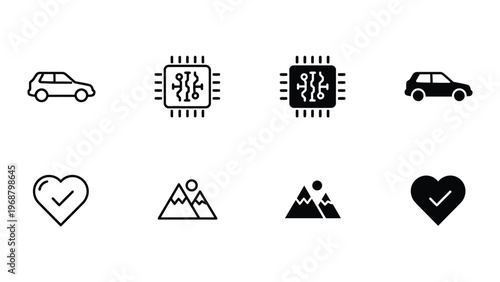 Contrast between traditional and modern automotive and environmental technology icons
