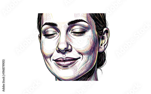 Close up portrait of a woman with eyes closed and a gentle smile