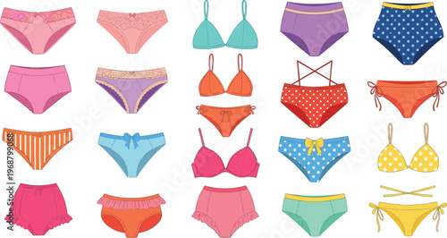 Colorful Women's Bikini and Underwear Set Collection with Different Styles, Patterns, and Designs for Summer, Beach, and Swimwear Fashion