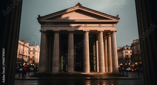 Classical Architecture Building with Columns in Cityscape