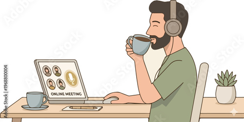 A man standing with iced coffee and blanket at home