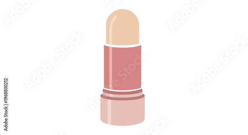 A minimalist illustration of a pink lipstick with a light beige top against a clean white background.