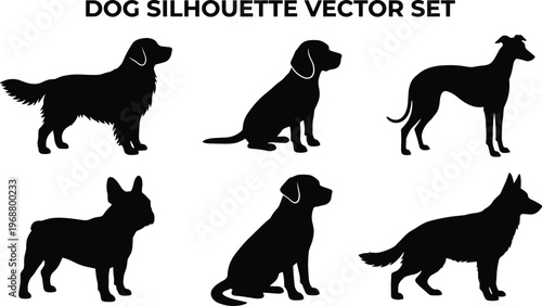 Dog Silhouette Vector Set. Dog silhouette vector set with different poses of domestic pet animals isolated on white background illustration