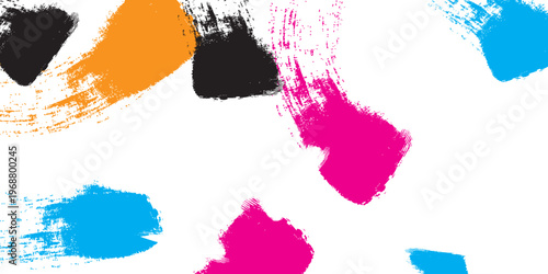 abstract colorful paint brush strokes on black background with grunge texture design