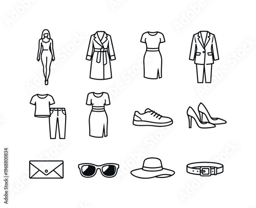 Spring Runway Icons. spring runway looks outline set. Line outline icon set of spring runway looks outline set