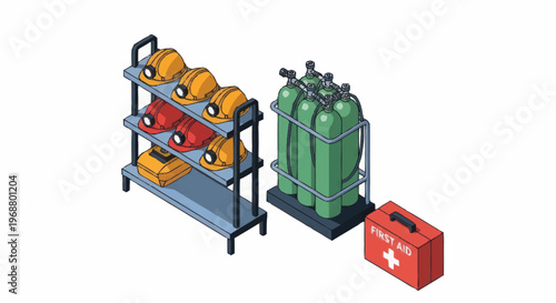 Construction Safety Equipment Rack and Gas Cylinders.