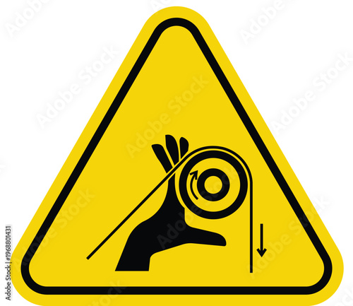 Warning sign for crushing hazard illustration of hand caught in rotating machinery safety symbol for industrial danger isolated on white background