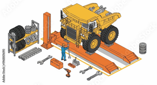 Heavy Duty Mining Truck Undergoing Maintenance and Repair.