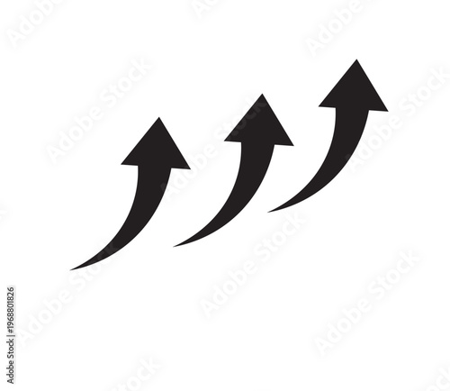 Set of three black curved upward arrows showing progress and momentum