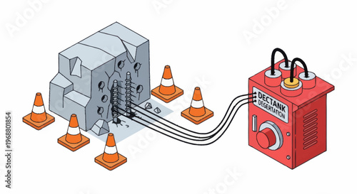 Industrial Machine Connected to Control Box with Cones.