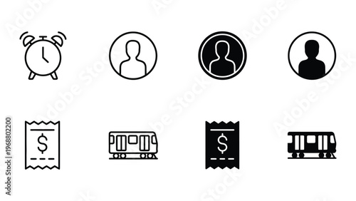Icons representing commuting and public transportation themes with user statuses